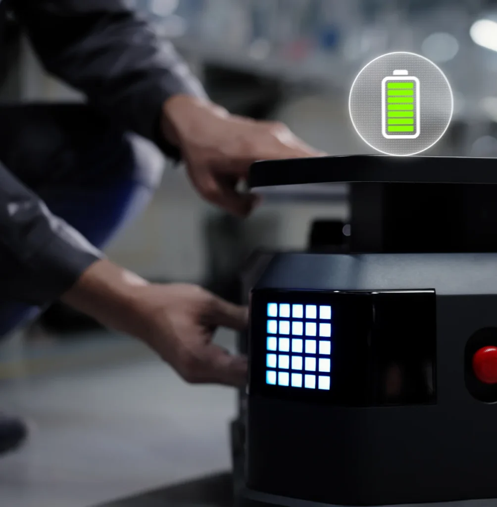 ระบบชาร์จอัตโนมัติและการเปลี่ยนแบตเตอรี่ของหุ่นยนต์ T300 สำหรับการทำงาน 24/7